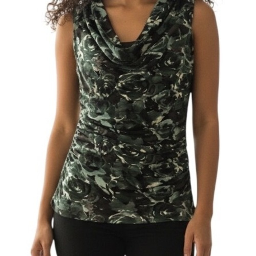 THE LIMITED Green Abstract Floral Cowl Neck Ruched Sleeveless Top EUC‎ XS